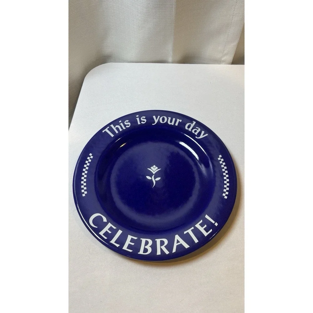Pampered Chef This Is Your Day Celebrate Plate Cobalt Blue Birthday 10 3/4